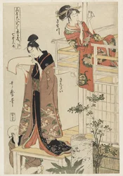 P.354-1945シーン7、有名な美女と忠実なリーグの比較、c.1797（カラー木版画）